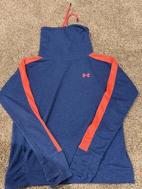 Under Armour Navy Pullover Hoodie with Coral Drawcord